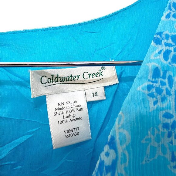 Coldwater Creek Blue Silk Midi Dress Damask Paisley Floral Vines (Misses 14) - Picture 6 of 10